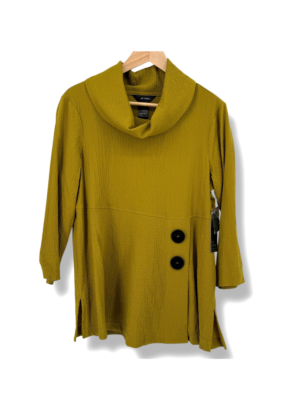 Ali Miles Harvest Mustard Textured Shirt Sz 3X Cowl Neck Art To Wear Lagenlook
